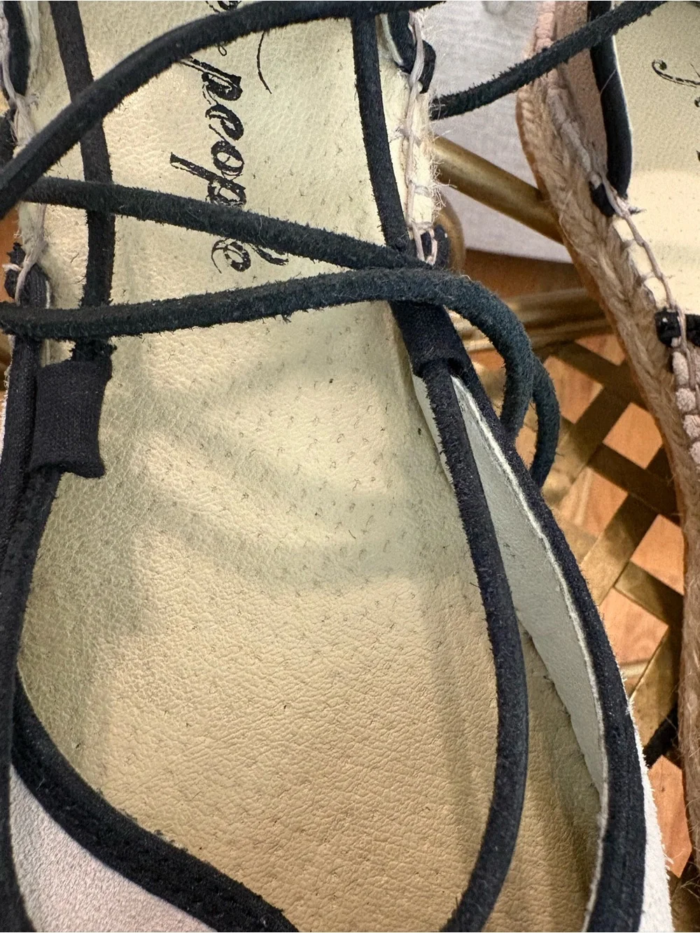 Free People Cream Espadrille Lace-Up Flats with Black Trim